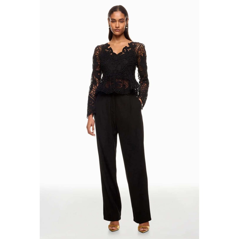 Sea New York Gianna Lace Top Black Eyelet Blouse Long Sleeve Women Sz 10 - Picture 2 of 12